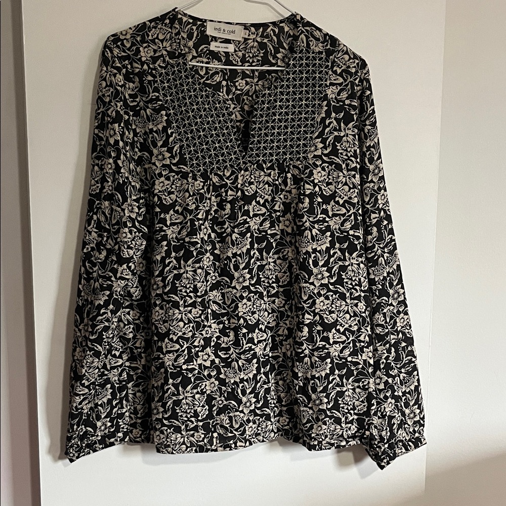 Black and Cream Floral Blouse